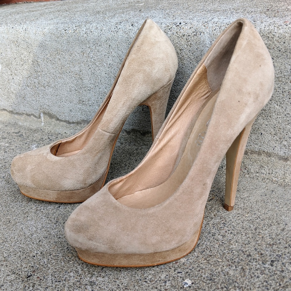Aldo Tan Suede Platform Heels, Size 7.5, 38 EU